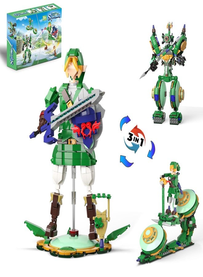 TOY PLAYER 3 in 1 BOTW Building Set, Transforms to 3 Different Figures- from Link Holding Master Sword, to Battle Robot, to Glider Bike, Compatible with Lego (850PCS) - Image 1